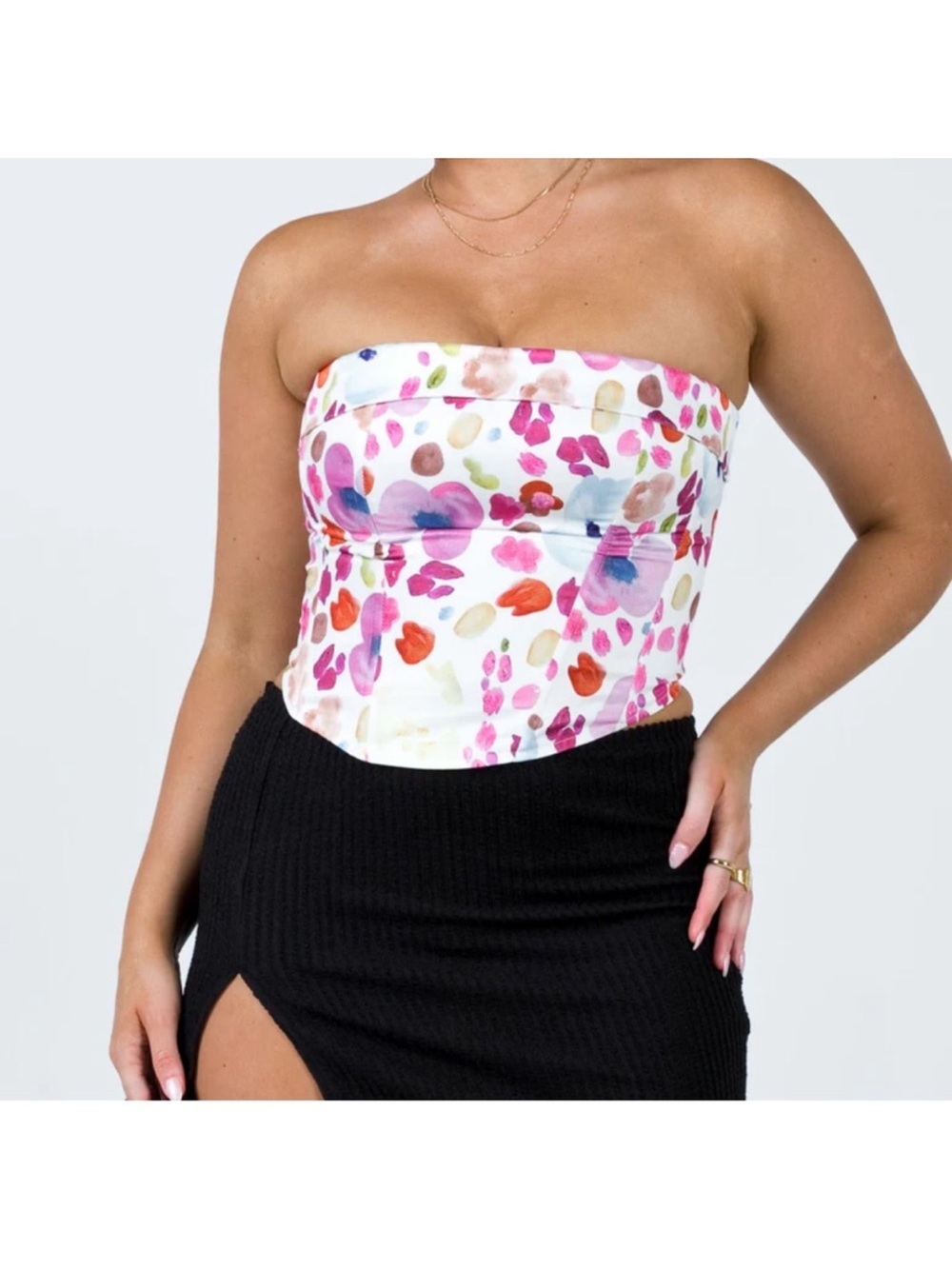 Princess Polly Strapless Floral Watercolor Bustier Top Women’s Size 4
